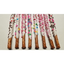 Valentines Day Chocolate Pretzel Rod 16 Pieces White Chocolate Dipped