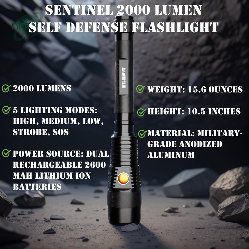 INTERNOVA® Sentinel 2000 Lumen Rechargeable Flashlight 10.5 Inches - LED