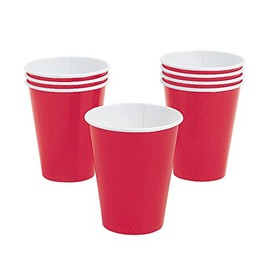Fun Express - Real Red 9 Oz Paper Cups (24pc) - Party Supplies - Solid Tableware - Solid Cups - 24 Pieces