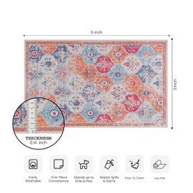 NAAR 3x5 Cream Area Rug, Washable Rug, Low-Pile, Non-Slip, Non-Shedding, Foldable, Kid & Pet Friendly - Area Rugs for Living Room, Bedroom, Kitchen, Dining Room Rug, (Cream, 3' x 5')