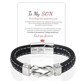 Birthday Gifts for Son Leather Infinity Bracelet for Men Boys Sons Gifts from Mom Dad To My Son Bracelet Engraved Love You Forever Knot Bracelet Wristband Gift