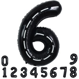TONIFUL Race Car Black Balloons Car Birthday Party Supplies,40 Inch Giant Jumbo Helium Foil Mylar Big Number 6 Digital 6 Balloons for Boy's Birthday Party Truck Race Car Theme Party Decorations