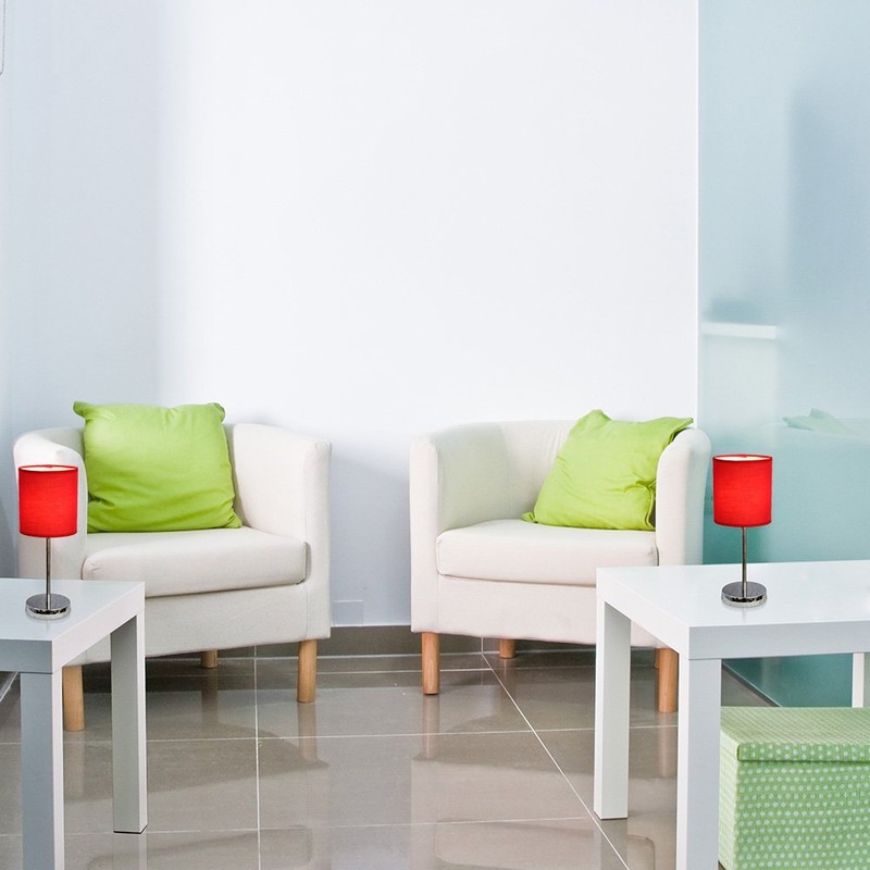 Simple Designs LT2007-RED-2PK Chrome Mini Basic Table Lamp with Fabric