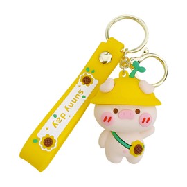 TOU-BEGUIN Charms Keychain, Cute Kawaii Dancing Pig Car Key Ring Decoration, Delicate Handbag Keys PVC Accessories Gifts for Kids Boys Girls Women Pink