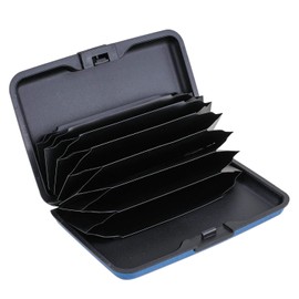 ELFISH - Protector de tarjetas de crédito con bloqueo RFID, funda de identificación de aluminio, carcasa dura, tarjeteros de visita, portafolios de metal para hombres o mujeres, Azul oscuro, Pequeño,