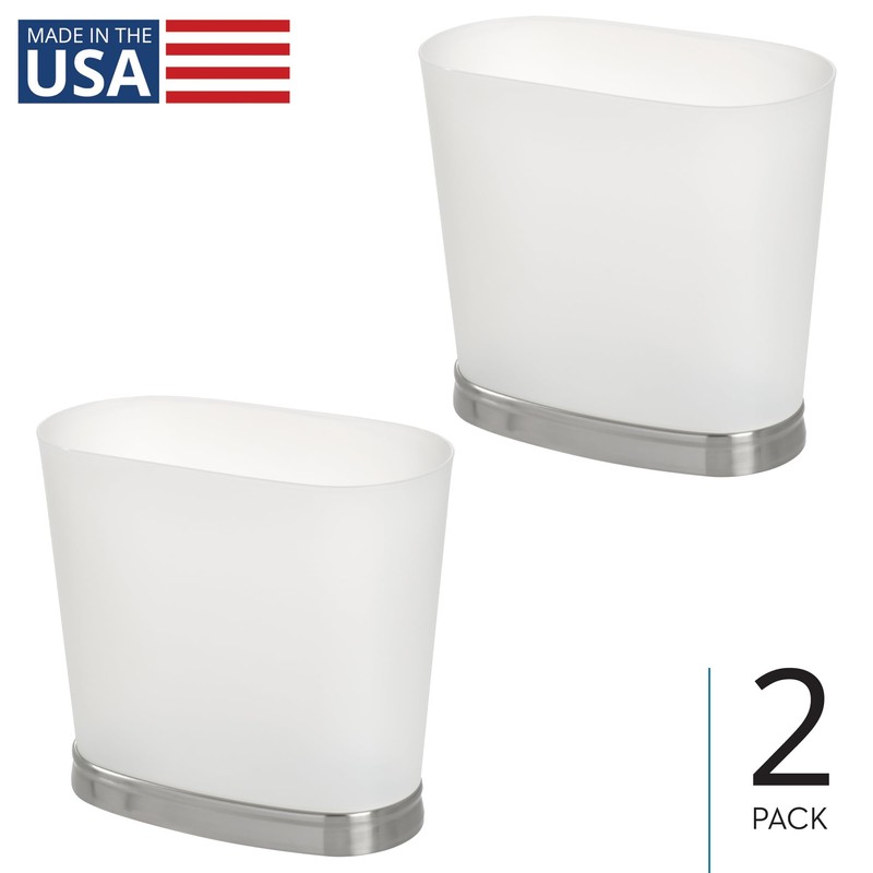 iDesign Small Bathroom Trash Can-Set of 2-Frost/Brushed Nickel Gina Oval