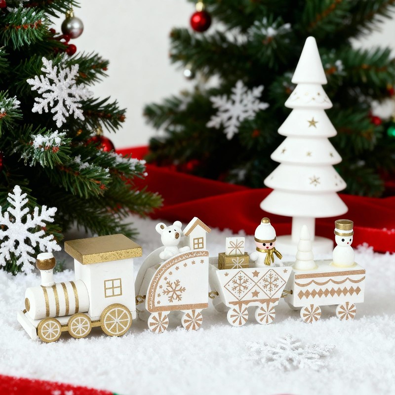 LEMESO Christmas Ornament Wooden Toy Car Train Present Decoration Interior