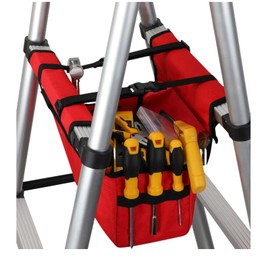 KVI, Extension Ladder Tool Tray Bag 2.0, Smart Zones & Functions for Scissor or Step Ladders Accessory, Red