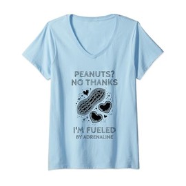 Womens Peanuts No Thanks I'm Fueled By Adrenaline Nuts Allergy V-Neck T-Shirt