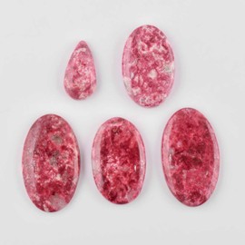 Pink Thulite Stone, Natural Gemstones and Crystals Cabochon Lot, DIY Jewelry Making Loose Gemstones, Chakra Healing Crystals, Wire Wrapping Cabochons, Pack of 5