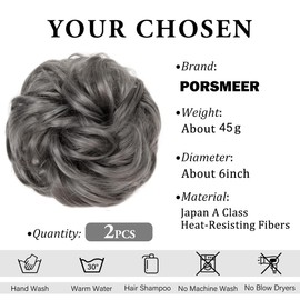 PORSMEER 2 pieces Messy Hair Buns Extensions Curly Wavy Hair Elastic Easy Scrunchies for Women Girls Large Synthetic Donut Updo Hair Pieces Chignons (Gray)