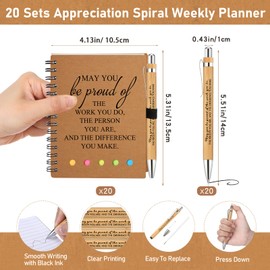 Moinchore 20 Sets Employee Appreciation Gifts Inspirational Spiral Notebooks with Sticky Notes and Bamboo Pens Thank You Gifts for Christmas Team Nurse Teacher Coworkers (May You Be Proud)