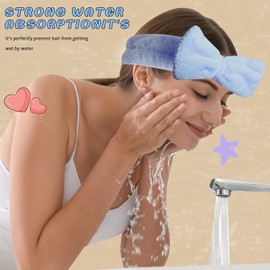Hairband, 3pcs Face Headband with Bow Tie, Soft Microfiber Skincare Band for Washing Face, Shower Headband Spa Headband for Women Girls (Style 1, 21CM)