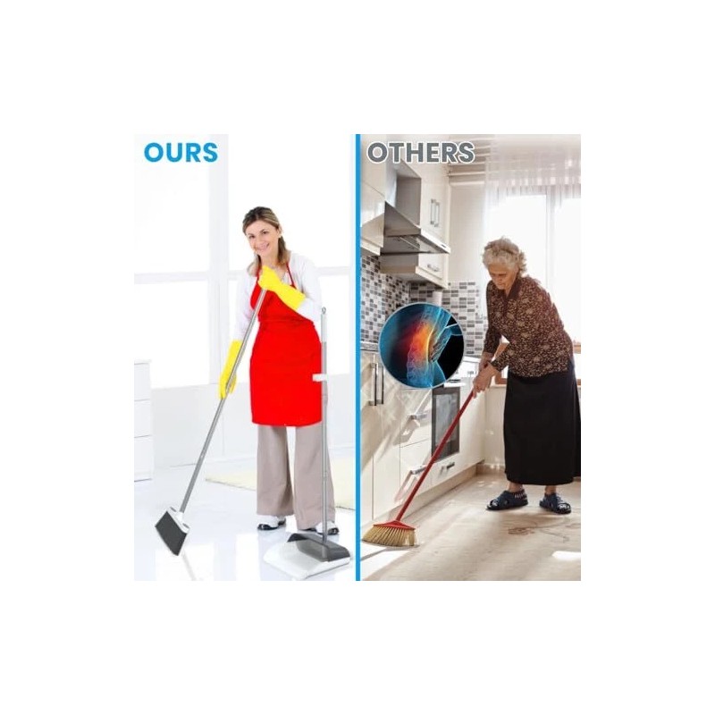 Stand Up Dustpan and Broom Set 50” Long Handle Broom