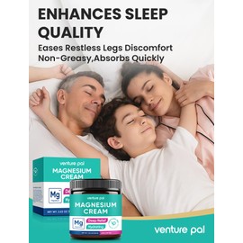 Venture Pal Magnesium Lotion, Topical Magnesium Cream for Sleep, Leg Cramps & Pain, Muscle Relaxation, Calm, Moisturizing Supplement with Coconut Oil, Shea Butter & Hyaluronic Acid, Safe for Kids