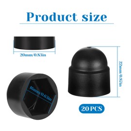 M10 (16mm Wrench) Black Plastic Nut and Bolt Protective Dome Cover Hex Nut Cover Bolt Protection Caps Covers for Bolts, Hex Hexagon Screws, 20 PCS