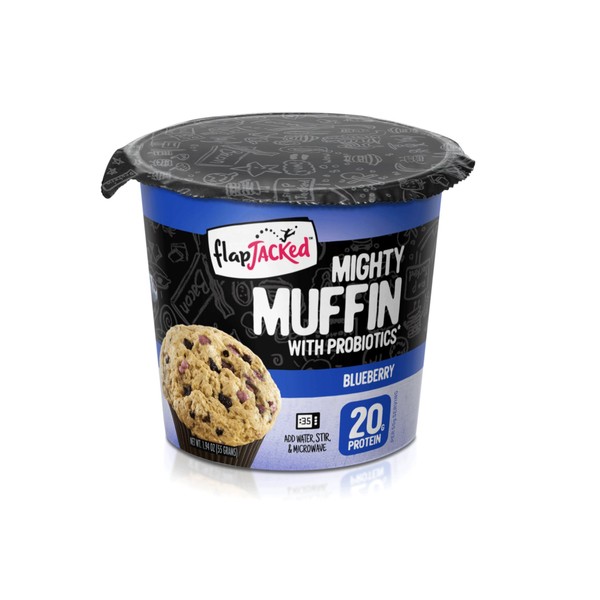 FlapJacked Mighty Muffins, Blueberry, 12 Pack | 20g Protein + Probiotics