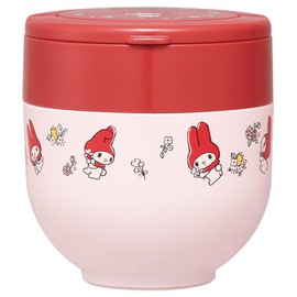 Skater Thermal Lunch Box, Bowl-shaped, 18.2 fl oz (540 ml), For Women, 2-tier, Lunch Jar, with Folding Handle, Antibacterial, Sanrio My Melody, Flower Retro LDNO6AG-A