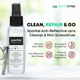OPTIPAK Sparkle Anti-Reflective Lens Cleaner & Repair Kit – (2) 1oz Glasses Cleaner Spray, (2) Microfiber Cloths & Keychain Screwdriver for Eyeglasses, Sunglasses, Lenses & Screens (5-Piece Set)