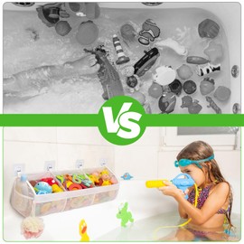ertlutw Bath Toy Holder Mesh Bags - Bath Toy Storage Net Bathtub Toy Tidy Hanging Organiser Bag,Bath Toy Storage, 3 Compartment Horizontal Large Openings Bath Toy Organizer with 2 Side Pockets