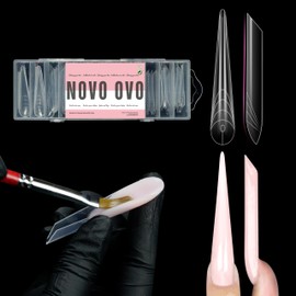 NOVO OVO XXL XXXL Russian Almond / Coffin Nail Dual Shape Russian Almond / Coffin Nail Double Shapes for Polygel Extension with Guide Line Inside, Extra Long for Acrylic Nails, 70 Pieces, 14 Sizes