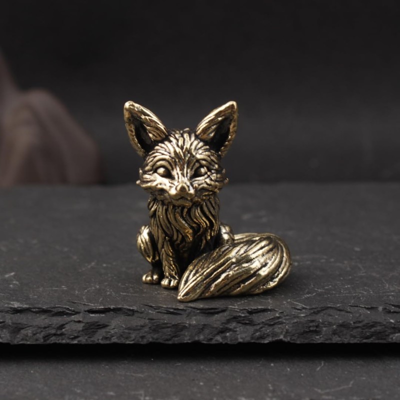 2pcs Vintage Brass Fox Figurine - Elegant Desk Ornament for