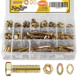 248PCS Hex Head Nuts and Bolts Assortment Kit, 1/4-20, 5/16-18,3/8-16 Bolts and Nuts Kit, Assorted Nuts and Bolts, Flat & Spring Lock Washers with Case