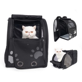 Moysoon MOYSOON Cat Backpack Carrier for Dogs & Cats up to 15lbs, Ventilated Pet Carrier with Anti-Escape Leash & Airflow Vents, Lightweight Travel Backpack for Hiking, Camping (13.6"x10.8"x16.8", Black)