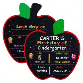 WhatSign First Day of School Sign - Apple Shape 10" X 11" Double Sided First Day of School Chalkboard Reusable - Back to School Sign for Kids Girls Boys