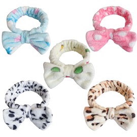 MLPKOI 5 Stück Spa Bowknot Haarbänder, Makeup Stirnband Elastic Make Up Stirnbänder für Damen Gesicht Waschen Stirnband für Schönheit Hautpflege Yoga Sport