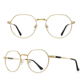 RB.Pilot Classic Round Polygon Reading Glasses for Men Women Light Blocking Computer Readers Spring Hinge Metal Frame