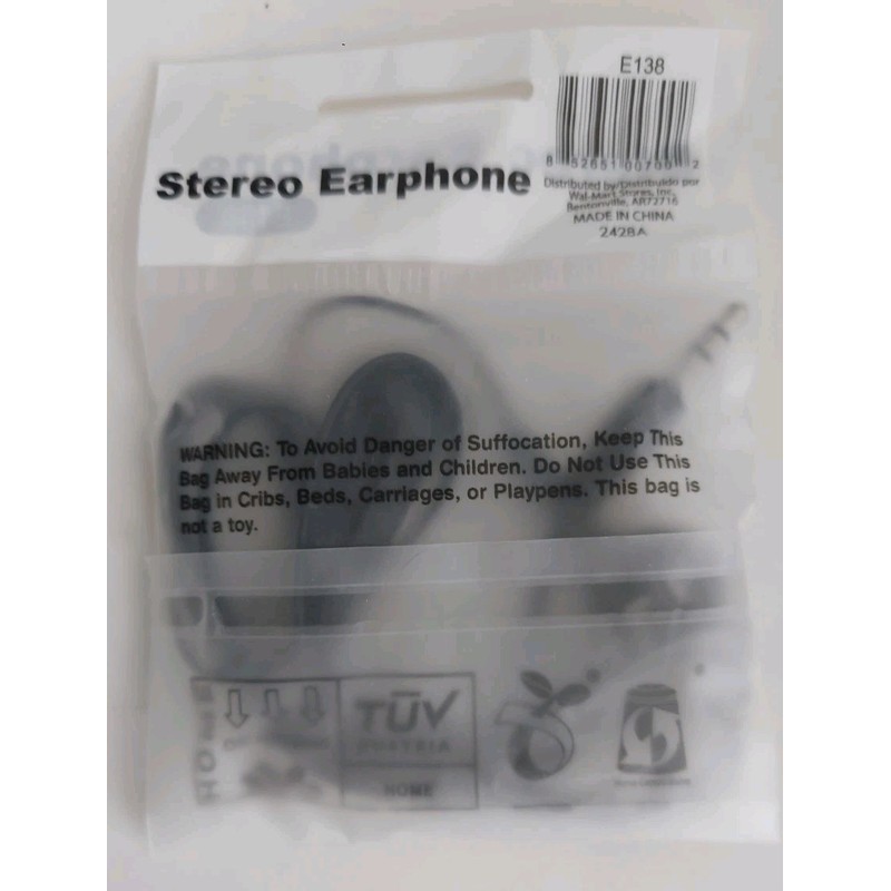 One Pair Black Stereo Earphones #E138