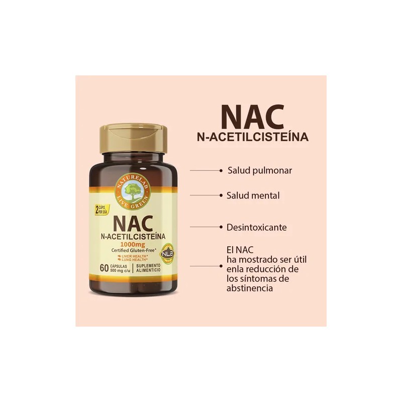 Nac N-acetil-cisteina 1000 Mg Naturelab® Vegano 60 Capsulas Sabor Sin