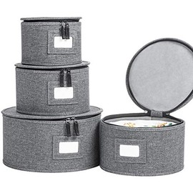 China Storage Set, Hard Shell 4-Piece Set for Plate Storage and Transport, Protects Dishes, Felt Plate Dividers Included