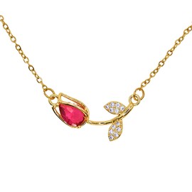 AXIOM Ruby Forever Rose Gold Pendant Mother's Day Necklace for Women, Real 18K Gold-Filled Elegant Flower Necklace with Cubic Zirconia for Mum, Hypoallergenic & Tarnish-Resistant Romantic Jewelry for Women, Teens, Girls, Dainty Rosebud Jewellery for Ever