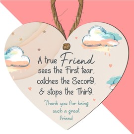 A True Friend Sees the First Tear, Catches the Second, & Stops the Third | Heartfelt Wooden Heart Plaque for Best Friends, Thoughtful Friendship Gift, Decorative Wall Sign for Friends