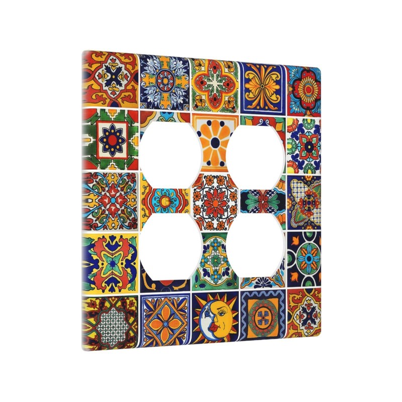 Yamxbfa Mexican Talavera Ceramic Tile Pattern Outlet Covers 2-Gang Duplex