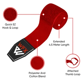 WFX Boxing Hand Wraps 3.5 4.5 Meter Martial Arts Bandages Inner Gloves Wrist Support Straps Punching Under Hand Knuckles Heavy Elasticated Training Bag Mitts Muay Thai (4.5 M, Red)