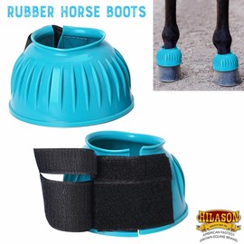 HILASON Western Horse Rubber PVC Ribbed Double Hook and Loop Bell Boots Training Protective Shock Absorbing Leg Bell Boots
