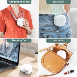 BINWO Mini Handheld Fan With Lanyard, USB Rechargeable necklace fan, Speed Adjustable Personal Portable Fan for Kids Woman Camping Outdoor Home Office Travel-White