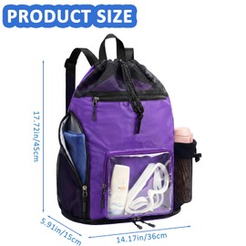 YUHAN PRETTY Mesh Beach Backpack Sandproof Waterproof Drawstring Backpack with Tumbler Side Pockets Swim Bag for Pool Gym(Purple)