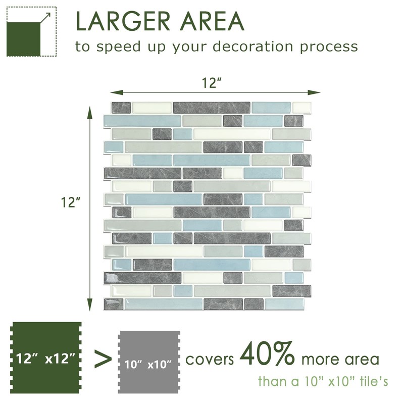 STICKGOO Thicker Design Peel and Stick Tile Backsplash, 12”×12”Stick on
