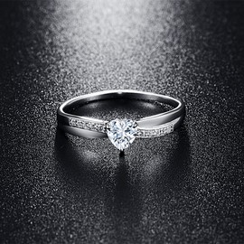 AVECON 925 Sterling Silver Heart Promise Ring for Her Solitaire CZ Engagement Wedding Eternity Anniversary Ring for Women Size 6.5