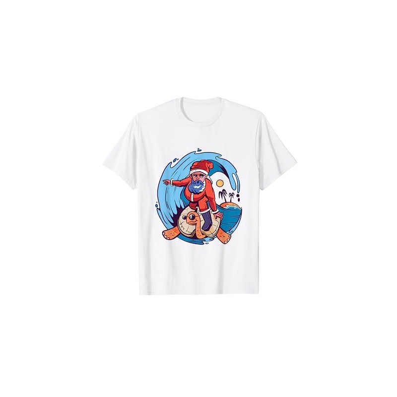 Christmas in July Funny Santa Surf Hawaii T-Shirt, White