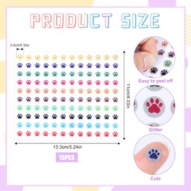 1800pcs Paw Print Stickers, Waterproof Glitter Dog Paw Stickers, Mini Dog Puppy Bear Paw Stickers for Children for Students Planner Nursery Classroom Teacher Reward