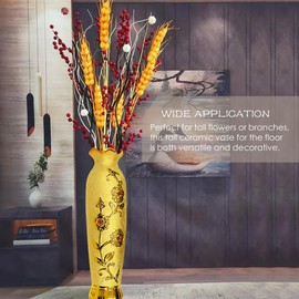 19 Inches Tall Floor Vase Extra Large Ceramic Decorative Vase Handmade Gold Floor Vase for Living Room Office Decor (HE48)