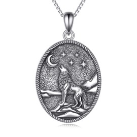 KQF Men's Wolf Necklace 925 Sterling Silver Vintage Gothic ribal Wolf Pendant Punk Style Necklace Amulet Jewelry Gifts for Men