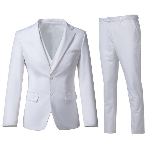 Men Suits Slim Fit 3 Piece White Business Wedding Suits Tuxedos Groomsmen Prom Blazer Jacket Vest Pants Men Suit Set L