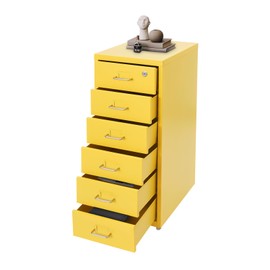 Mahugde 6 Drawer Office File Cabinet, Small Vertical File Cabinets for Home Office Metal File Storage Cabinet with Lock & Wheels for Home Office Living Room, 11 * 16 * 27in