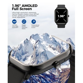 Smartwatch(Answer/Make Call), AMOLED Smart Watches for Women with 100+ Sport Modes/Blood Pressure/Heart Rate Monitor,IP68 Waterproof Fitness Tracker Compatible with iOS and Android (Black, 1.96)